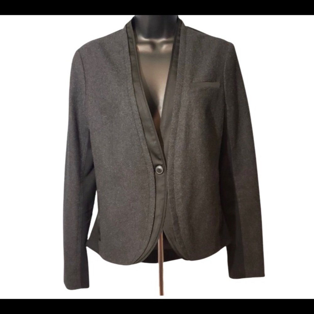 Simply Vera‎ Vera Wang Charcoal Gray Tuxedo Career Blazer Light Wool Blend Large